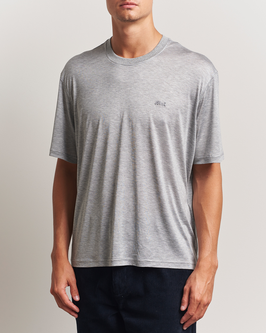 Herre | T-Shirts | AMI | Signature Logo Mercerized T-Shirt Light Grey Melange
