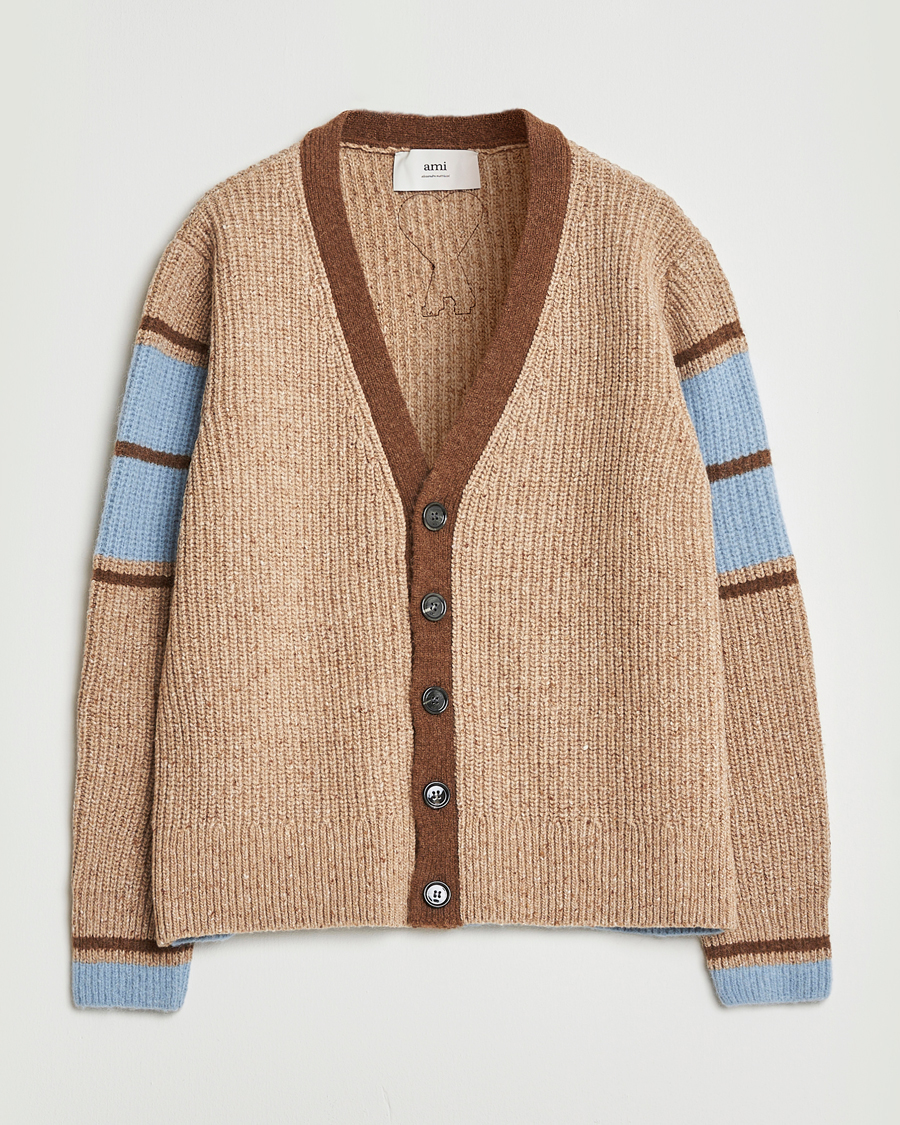 Herre | Gensere | AMI | Ribbed Wool Knitted Cardigan Camel