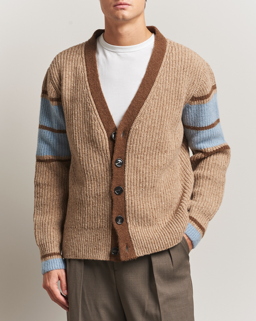 Herre | Gensere | AMI | Ribbed Wool Knitted Cardigan Camel