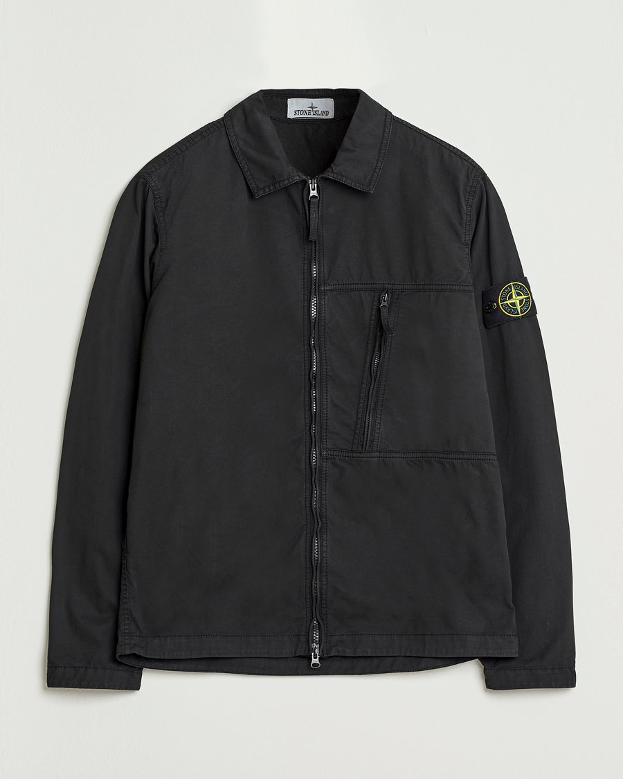 Herre | Skjorter | Stone Island | Garment Dyed Supima Cotton Zip Overshirt Black