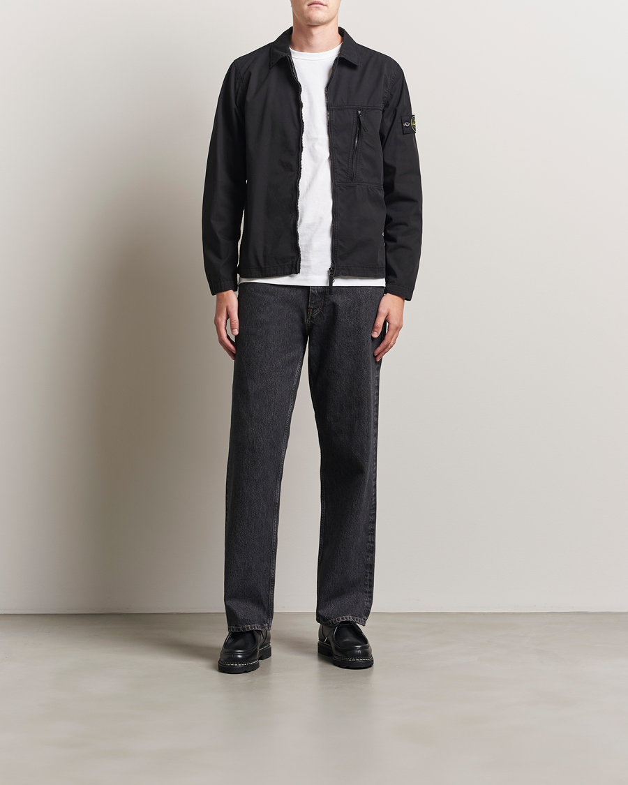 Herre | Skjorter | Stone Island | Garment Dyed Supima Cotton Zip Overshirt Black