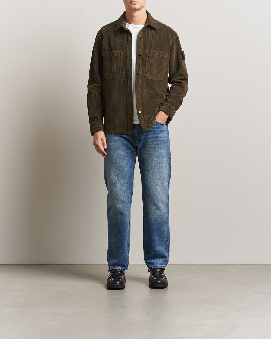 Herre | Skjorter | Stone Island | Organic Cotton Cord Overshirt Military Green