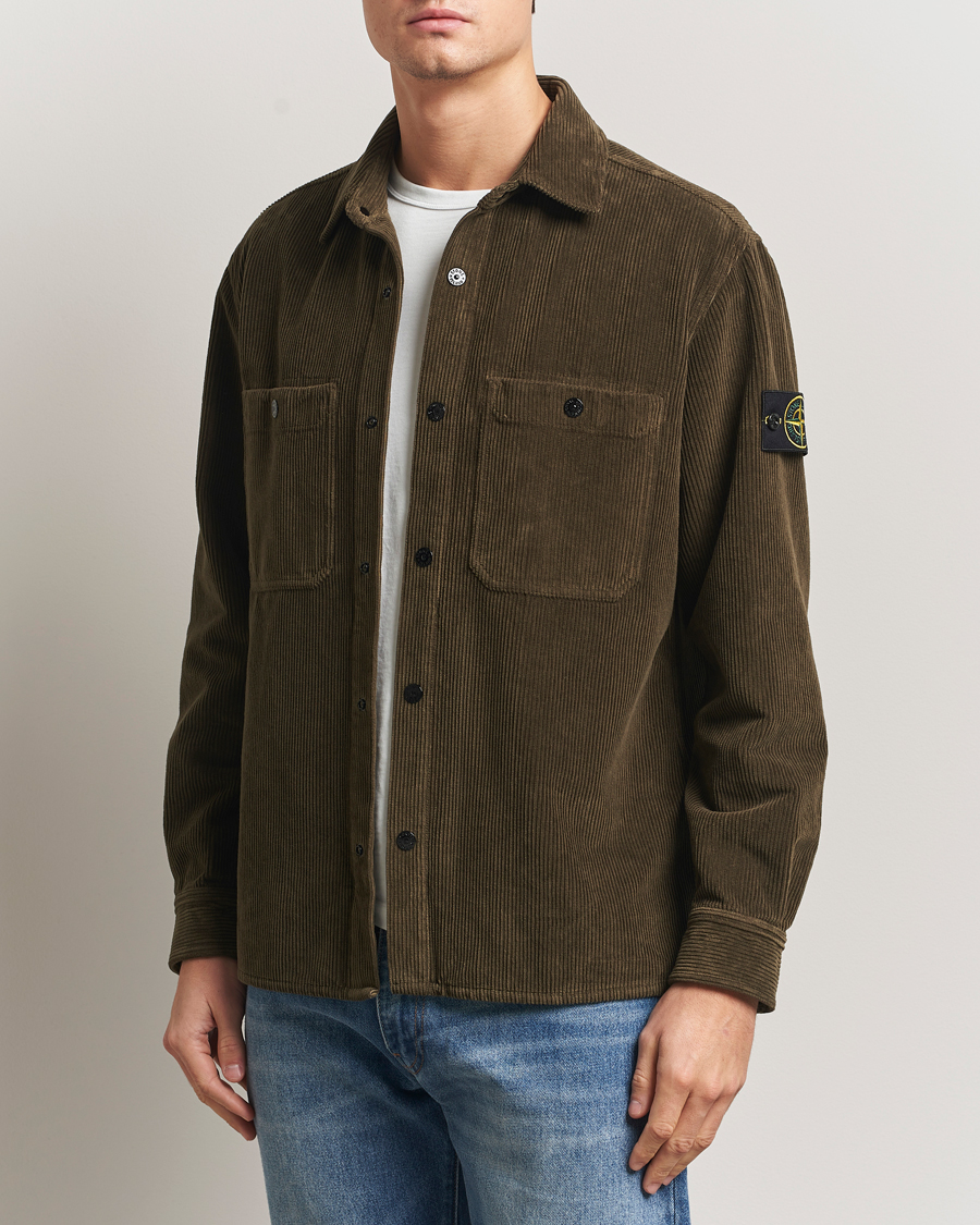 Herre | Skjorter | Stone Island | Organic Cotton Cord Overshirt Military Green