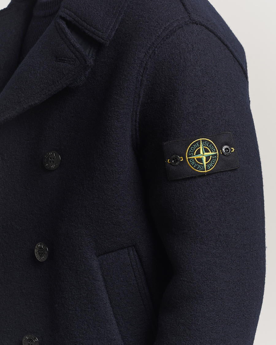 Herre | Jakker | Stone Island | Double Breasted Felted Wool Peacoat Navy