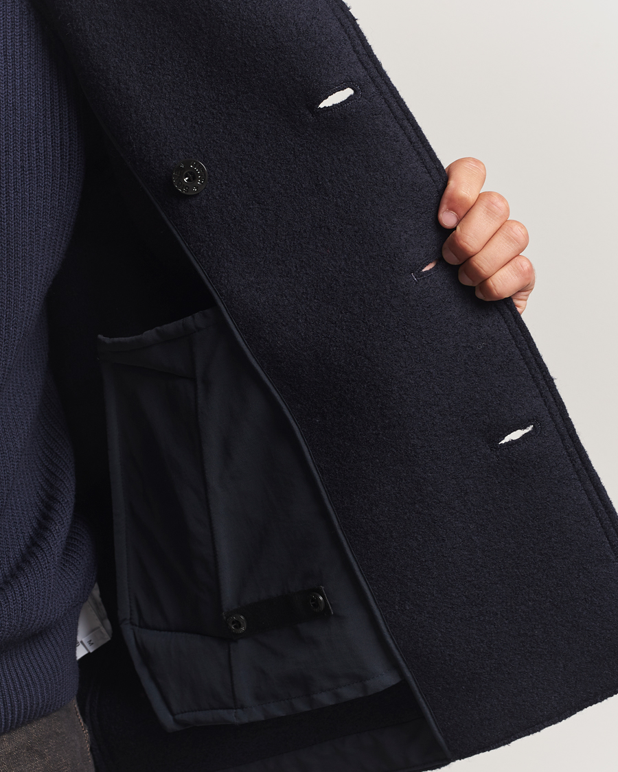 Herre | Jakker | Stone Island | Double Breasted Felted Wool Peacoat Navy