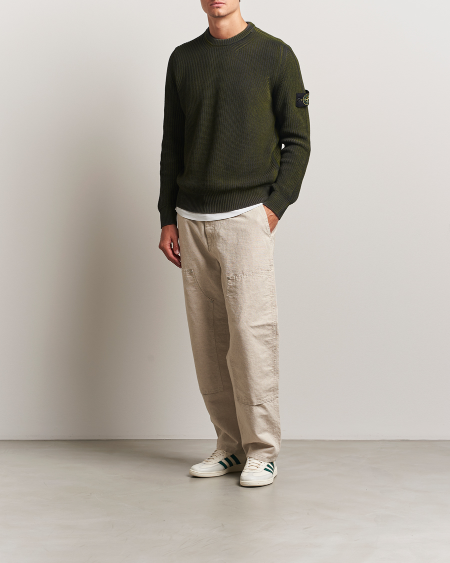 Herre | Gensere | Stone Island | Popcorn Stitch Spray Coloured Cotton Crewneck Green