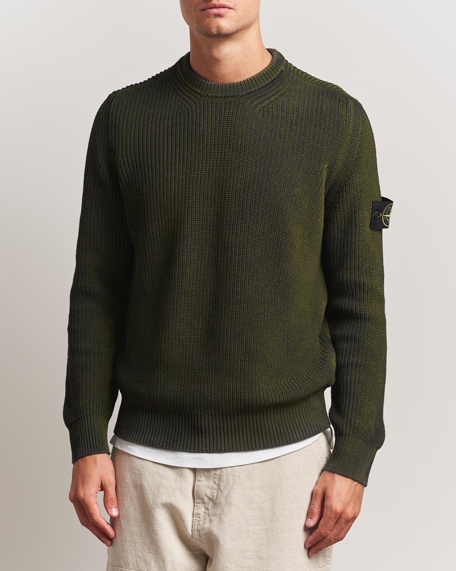 Herre | Gensere | Stone Island | Popcorn Stitch Spray Coloured Cotton Crewneck Green