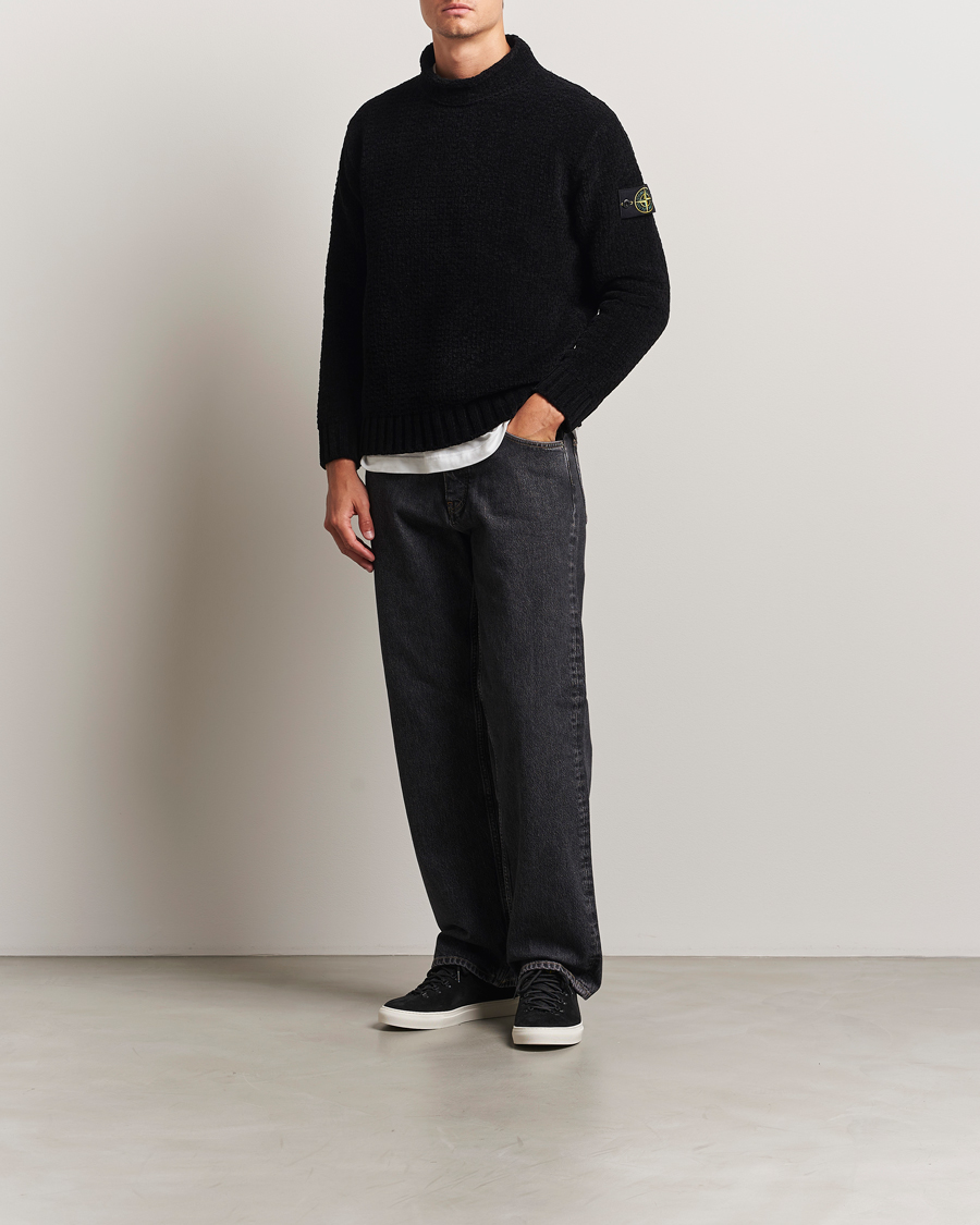 Herre | Gensere | Stone Island | Cotton Chenille Knitted Mock Neck Black