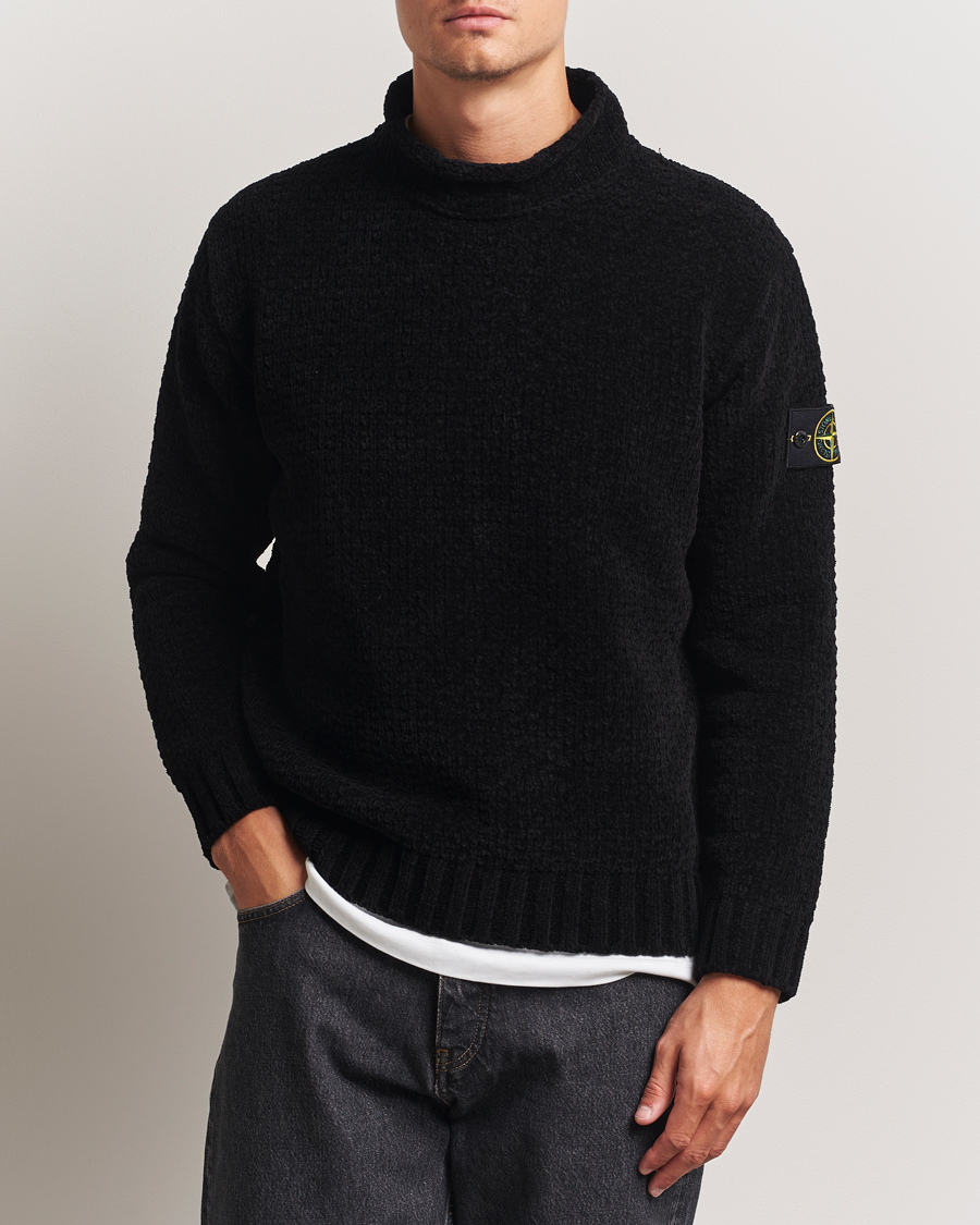Herre | Gensere | Stone Island | Cotton Chenille Knitted Mock Neck Black