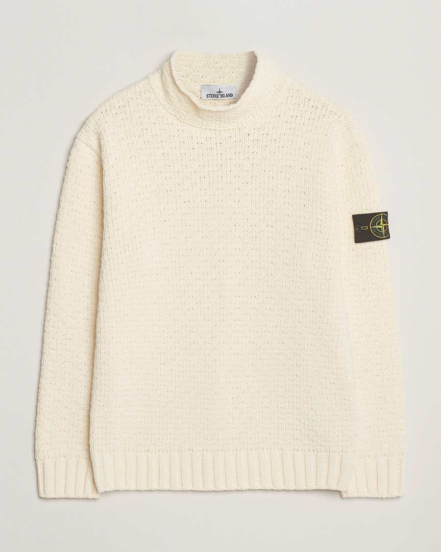 Herre | Gensere | Stone Island | Cotton Chenille Knitted Mock Neck Ivory