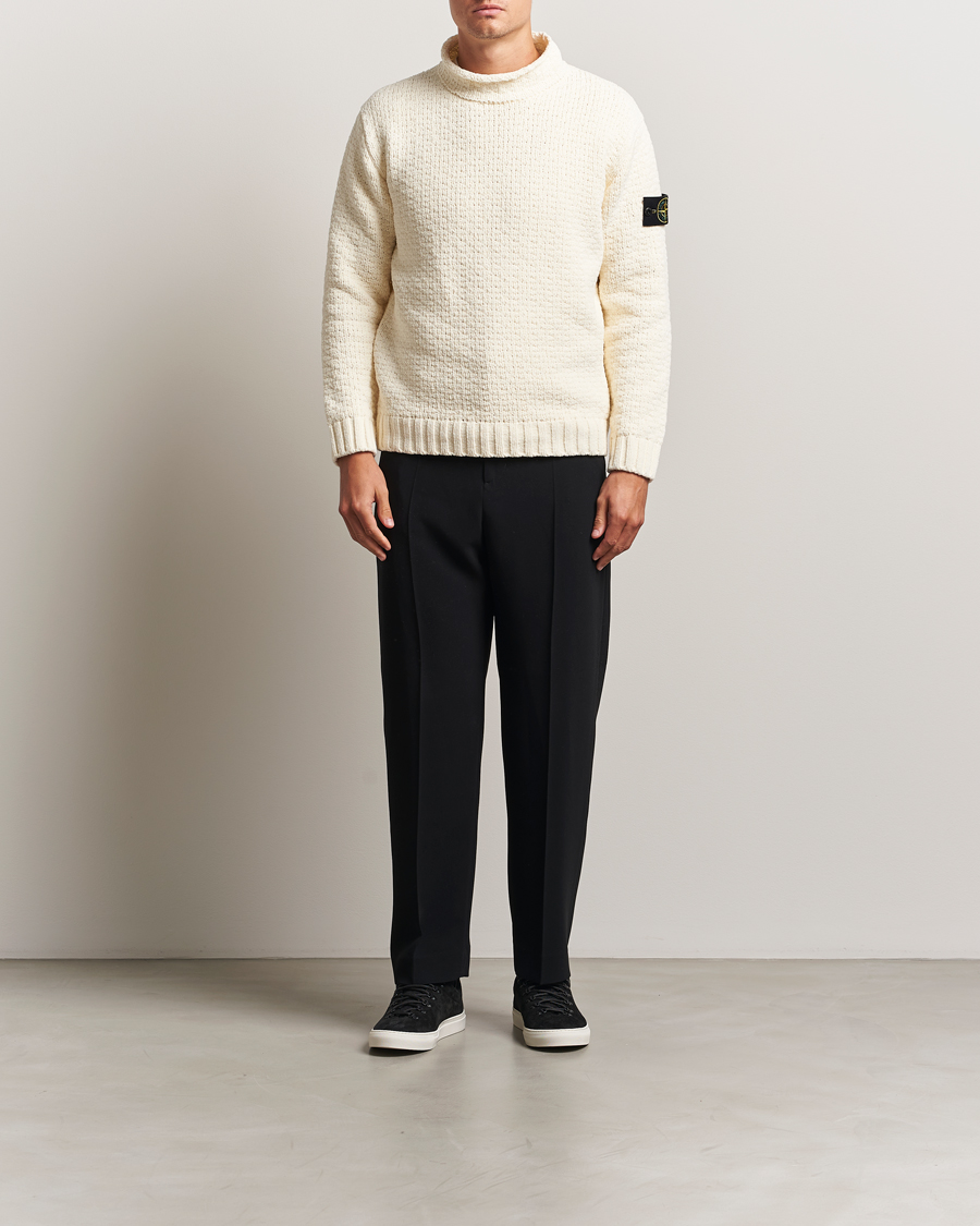 Herre | Gensere | Stone Island | Cotton Chenille Knitted Mock Neck Ivory