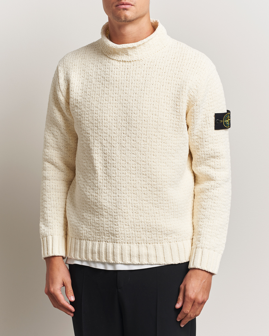 Herre | Gensere | Stone Island | Cotton Chenille Knitted Mock Neck Ivory