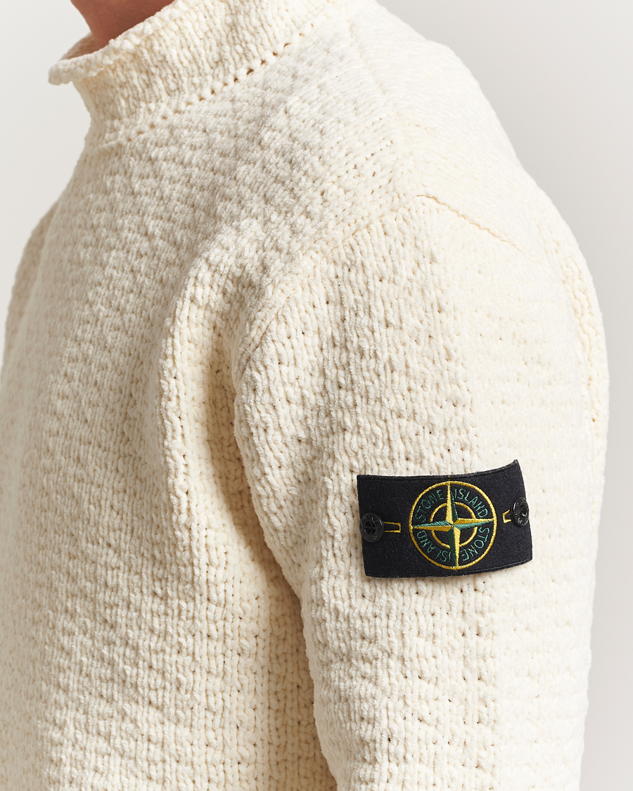 Herre | Gensere | Stone Island | Cotton Chenille Knitted Mock Neck Ivory