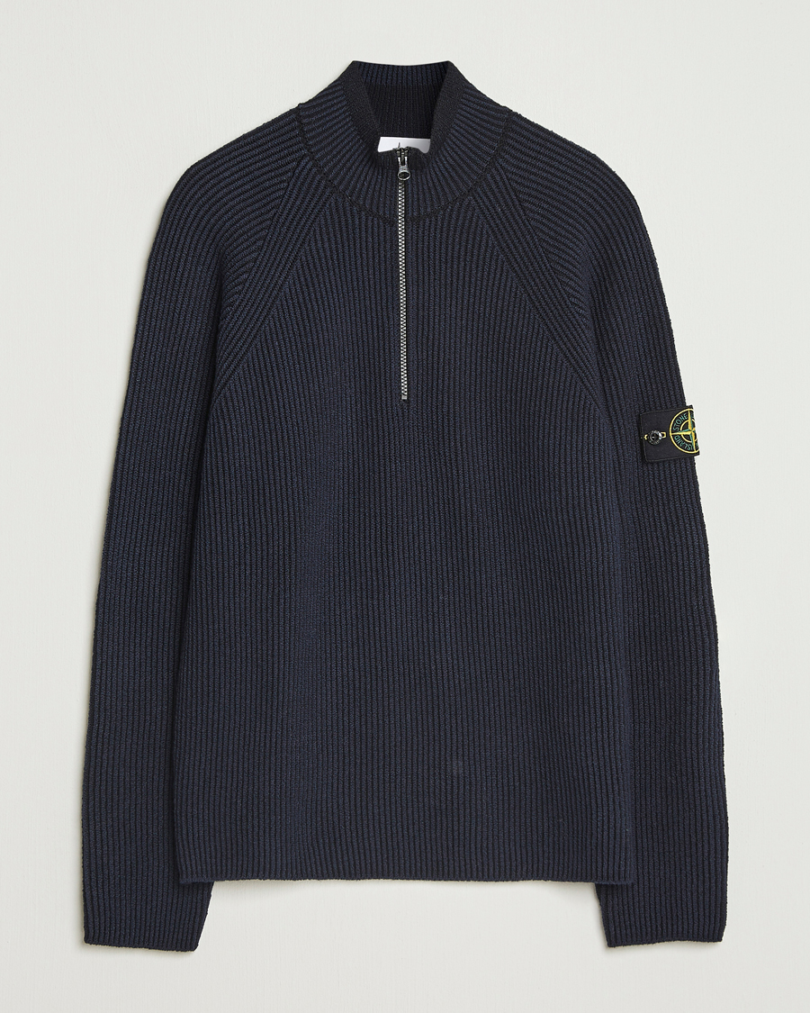 Herre | Gensere | Stone Island | Vanisé Full Rib Wool Half-Zip Navy
