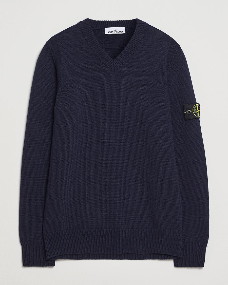 Herre | Gensere | Stone Island | Knitted Lambswool V-Neck Navy