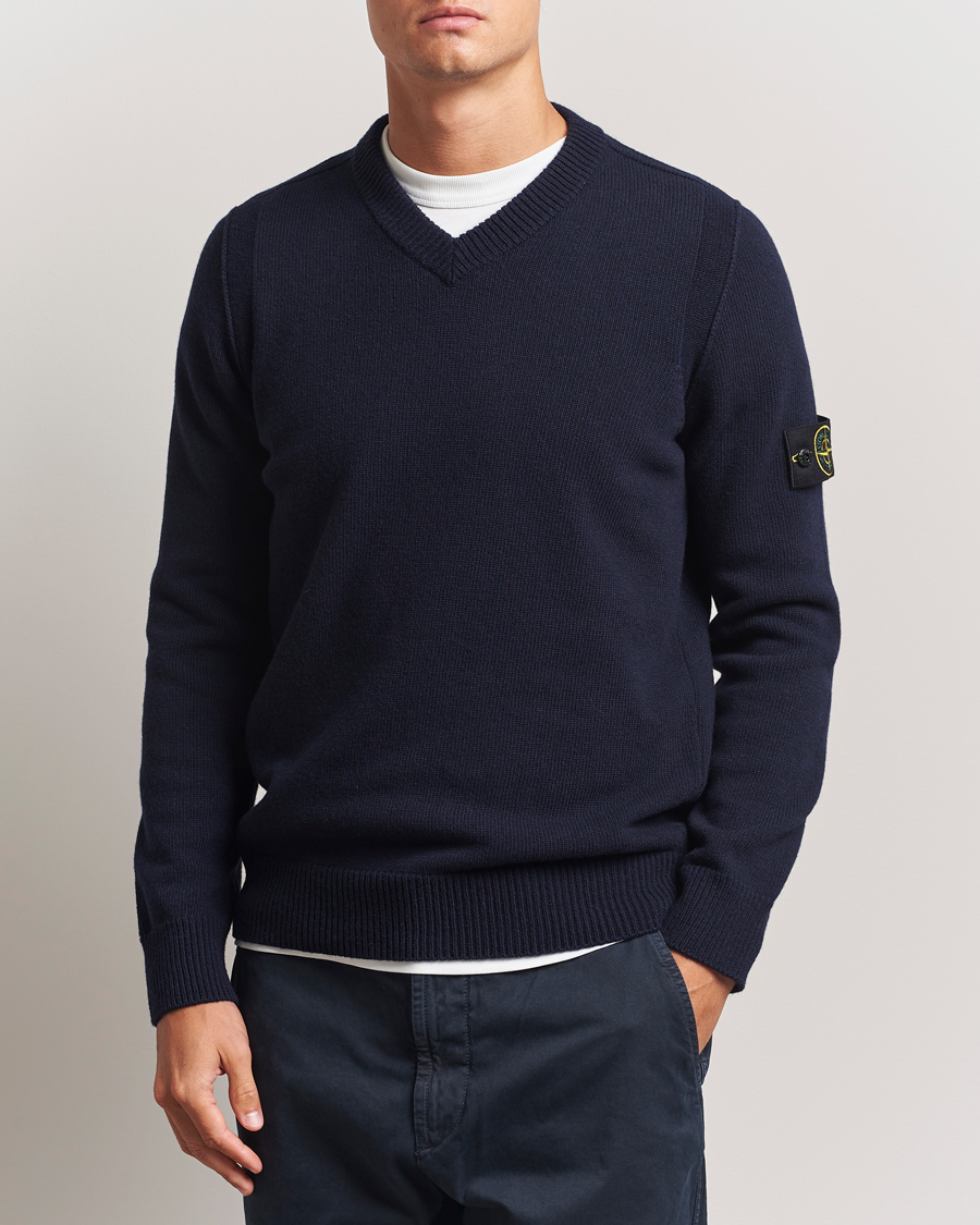 Herre | Gensere | Stone Island | Knitted Lambswool V-Neck Navy