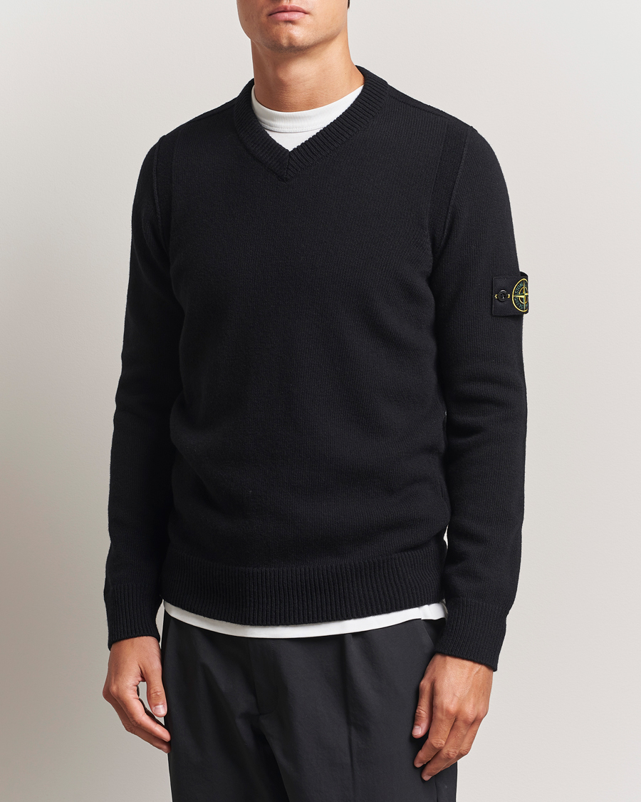 Herre | Gensere | Stone Island | Knitted Lambswool V-Neck Black