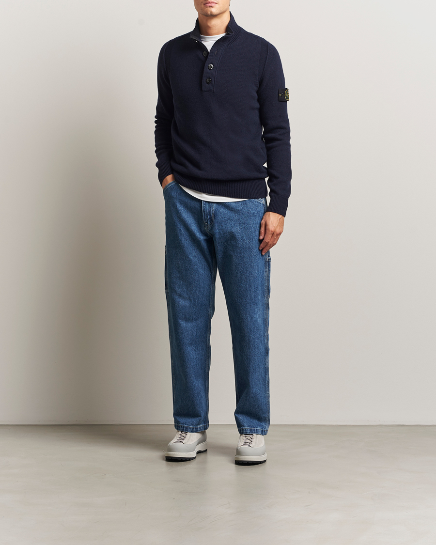 Herre | Gensere | Stone Island | Knitted Lambswool Half Button Zip Navy
