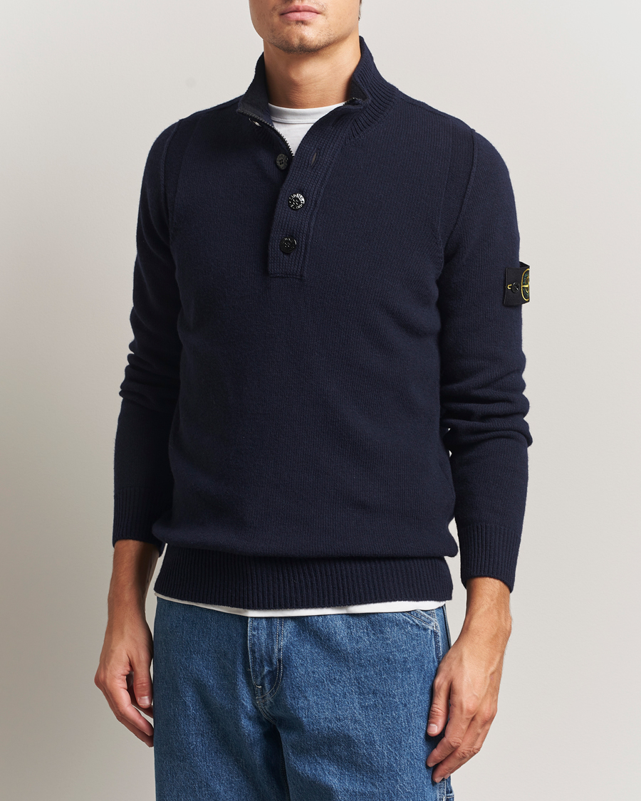 Herre | Gensere | Stone Island | Knitted Lambswool Half Button Zip Navy
