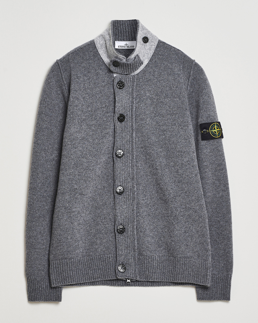Herre | Gensere | Stone Island | Knitted Lambswool Zip Cardigan Cement Melange