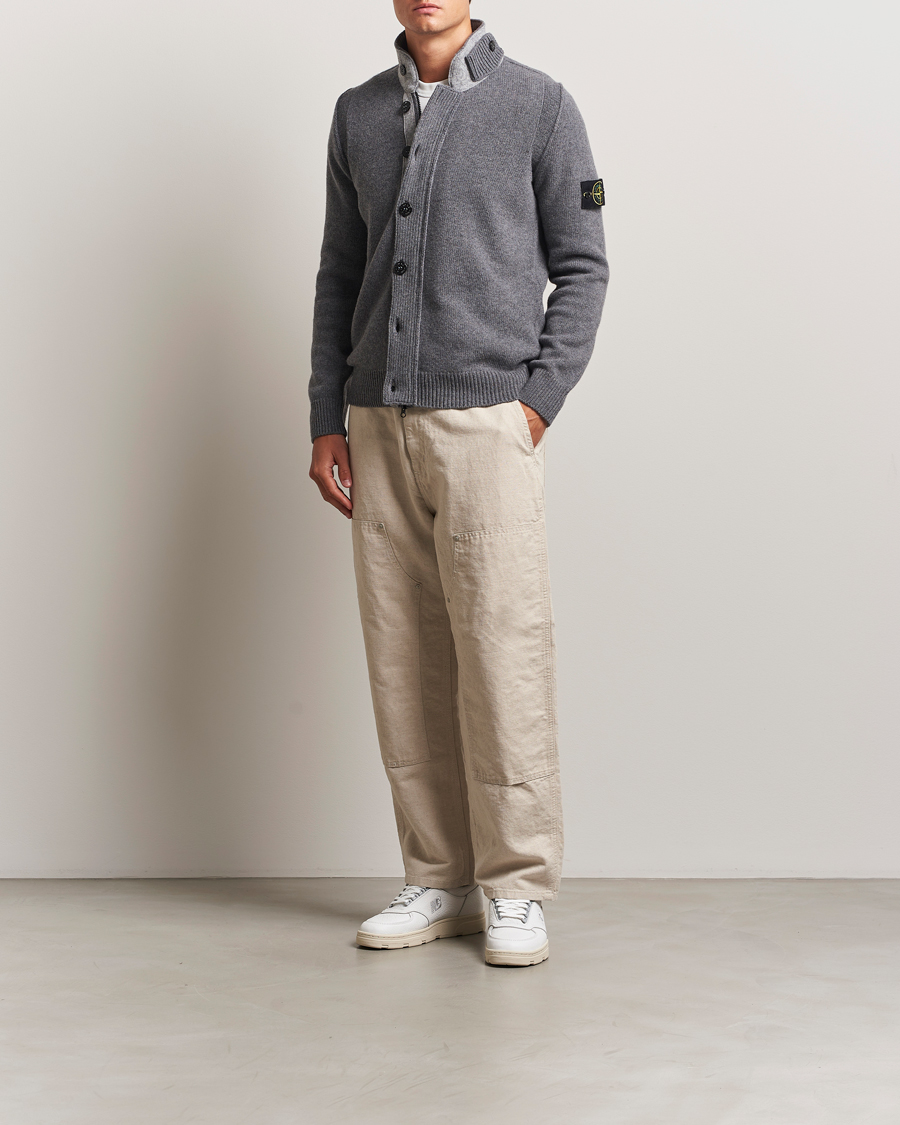 Herre | Gensere | Stone Island | Knitted Lambswool Zip Cardigan Cement Melange