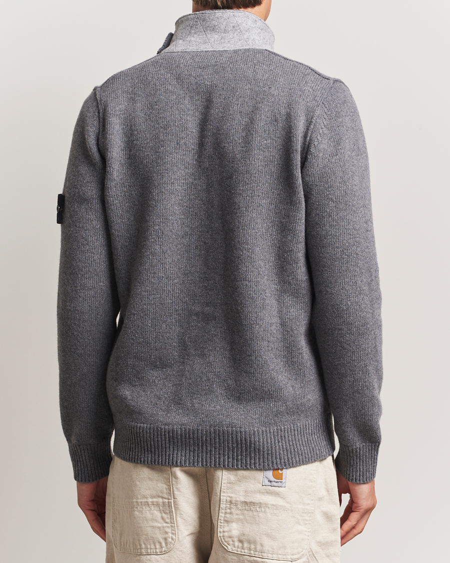 Herre | Gensere | Stone Island | Knitted Lambswool Zip Cardigan Cement Melange