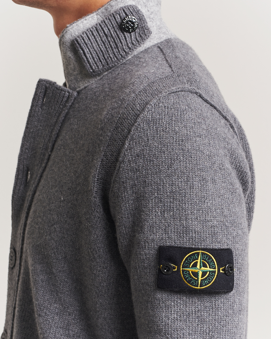 Herre | Gensere | Stone Island | Knitted Lambswool Zip Cardigan Cement Melange