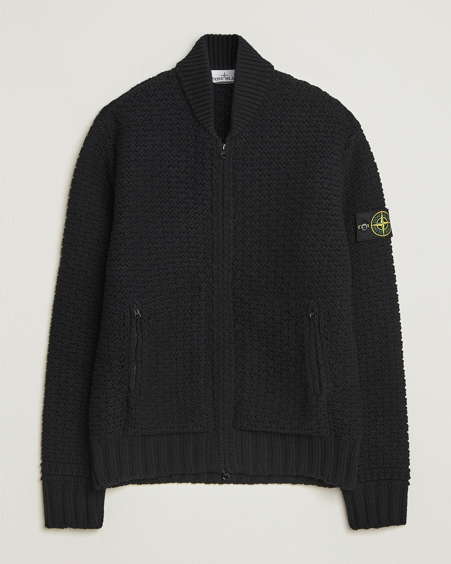Herre | Gensere | Stone Island | Mixed Stiches Wool Knitted Zip Cardigan Black