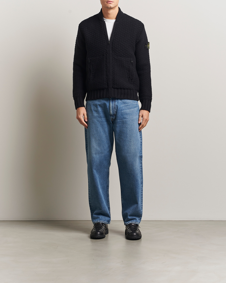 Herre | Gensere | Stone Island | Mixed Stiches Wool Knitted Zip Cardigan Black