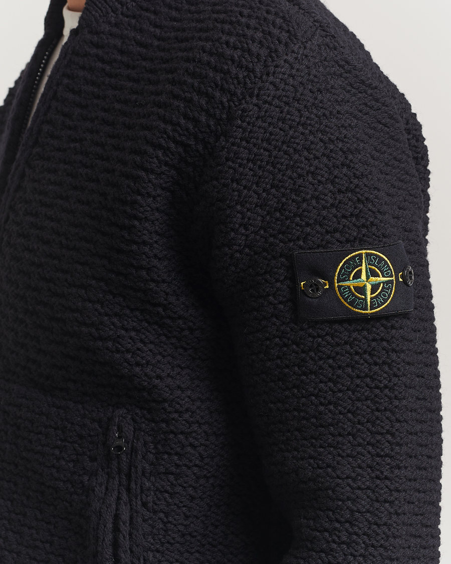 Herre | Gensere | Stone Island | Mixed Stiches Wool Knitted Zip Cardigan Black