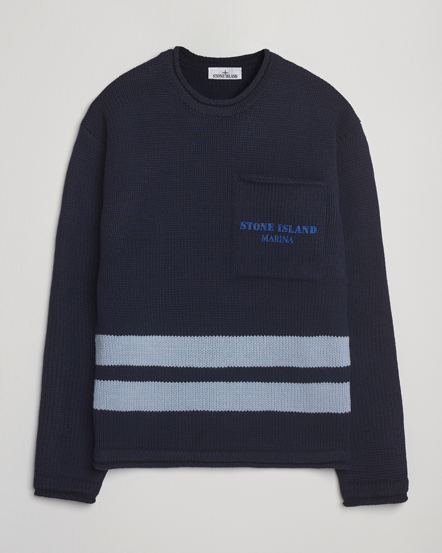Herre | Gensere | Stone Island | Marina Knitted Wool Contrast Crew Neck Navy
