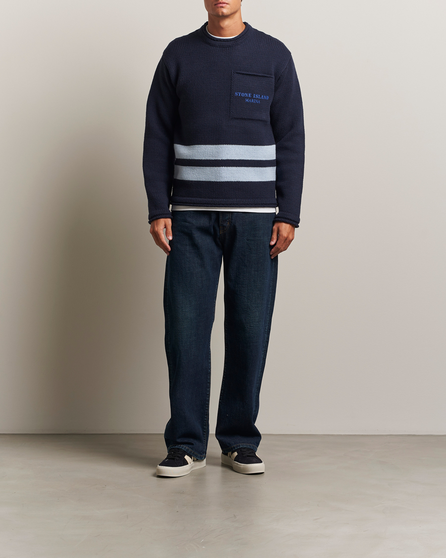 Herre | Gensere | Stone Island | Marina Knitted Wool Contrast Crew Neck Navy