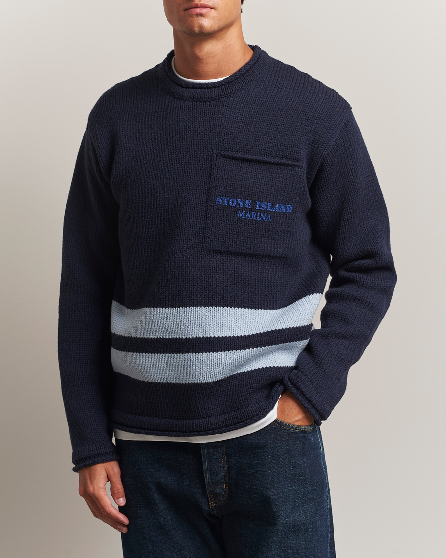 Herre | Gensere | Stone Island | Marina Knitted Wool Contrast Crew Neck Navy