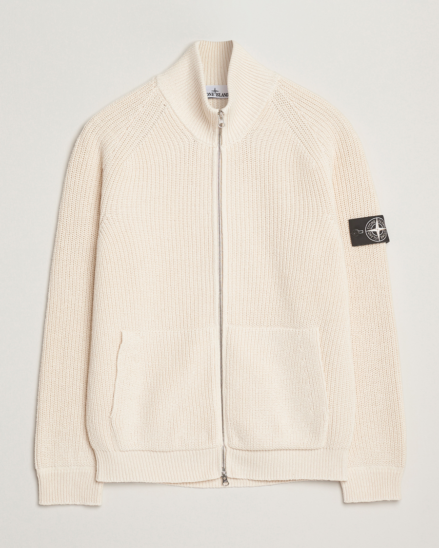 Herre | Gensere | Stone Island | RAW Cotton Popcorn Stitch Full Zip Ivory