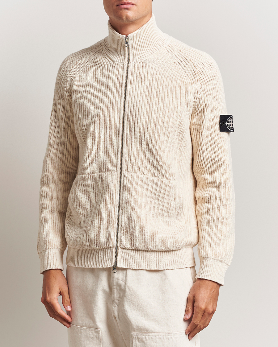 Herre | Gensere | Stone Island | RAW Cotton Popcorn Stitch Full Zip Ivory