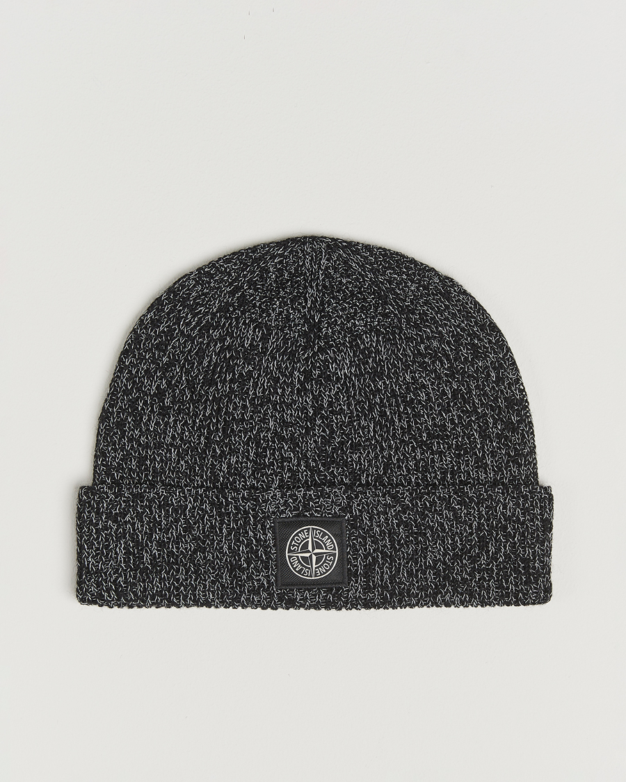 Herre | Luer | Stone Island | Reflective Cotton Knit Beanie Black Melange