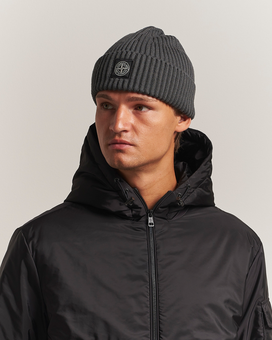 Herre | Luer | Stone Island | Full Rib Wool Beanie Lead Grey