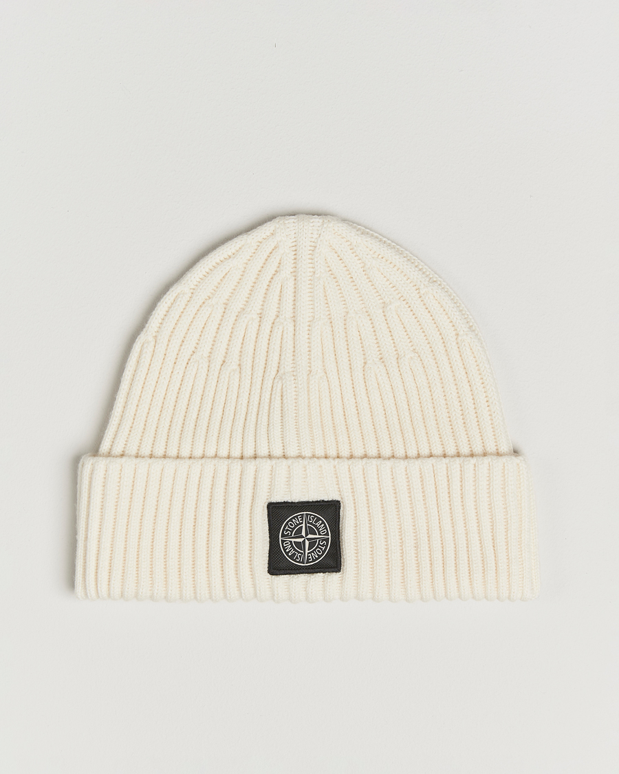 Herre | Stone Island Full Rib Wool Beanie Ivory | Stone Island | Full Rib Wool Beanie Ivory