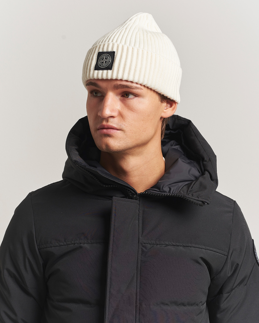 Herre | Stone Island Full Rib Wool Beanie Ivory | Stone Island | Full Rib Wool Beanie Ivory