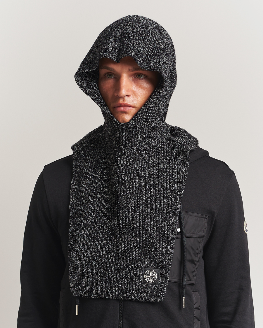 Herre | Stone Island Reflective Cotton Knit Balaclava Black Melange | Stone Island | Reflective Cotton Knit Balaclava Black Melange