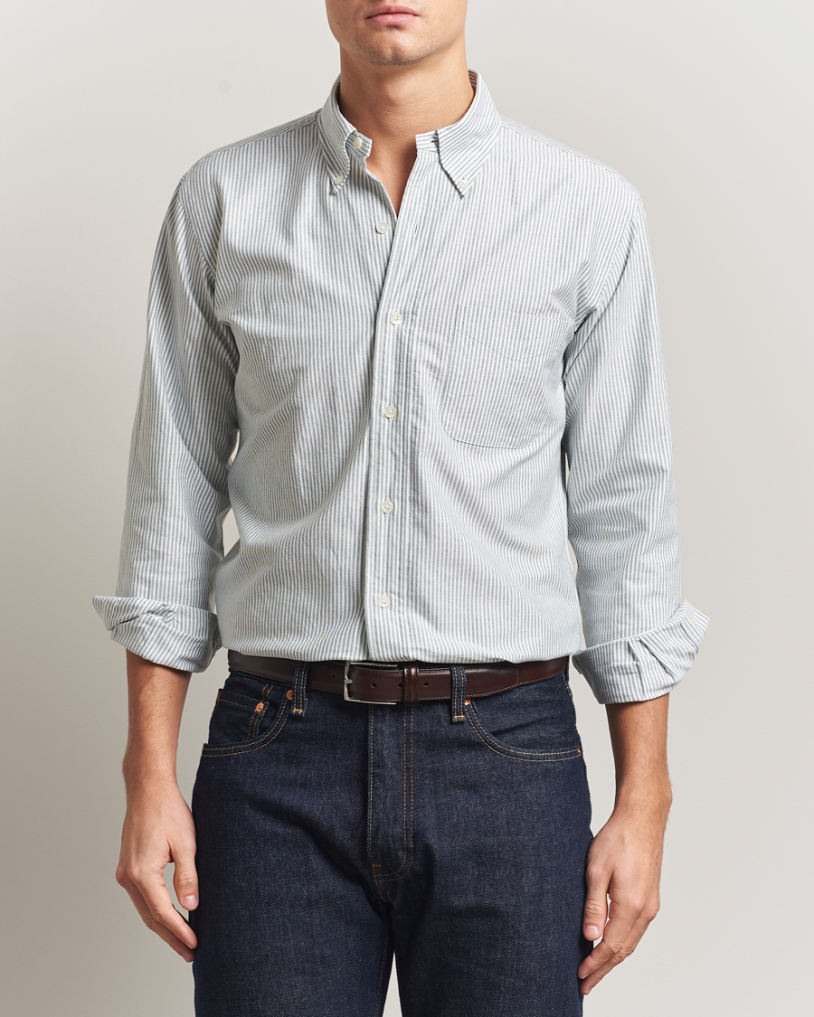 Herre | Skjorter | Kamakura Shirts | Vintage Ivy Oxford Button Down Shirt Green Stripe