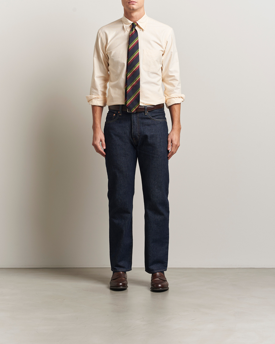 Herre | Skjorter | Kamakura Shirts | Vintage Ivy Oxford Button Down Shirt Yellow Stripe