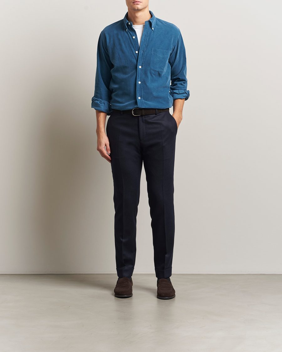 Herre | Skjorter | Kamakura Shirts | Vintage Ivy Needle Cord Shirt Smoke Blue