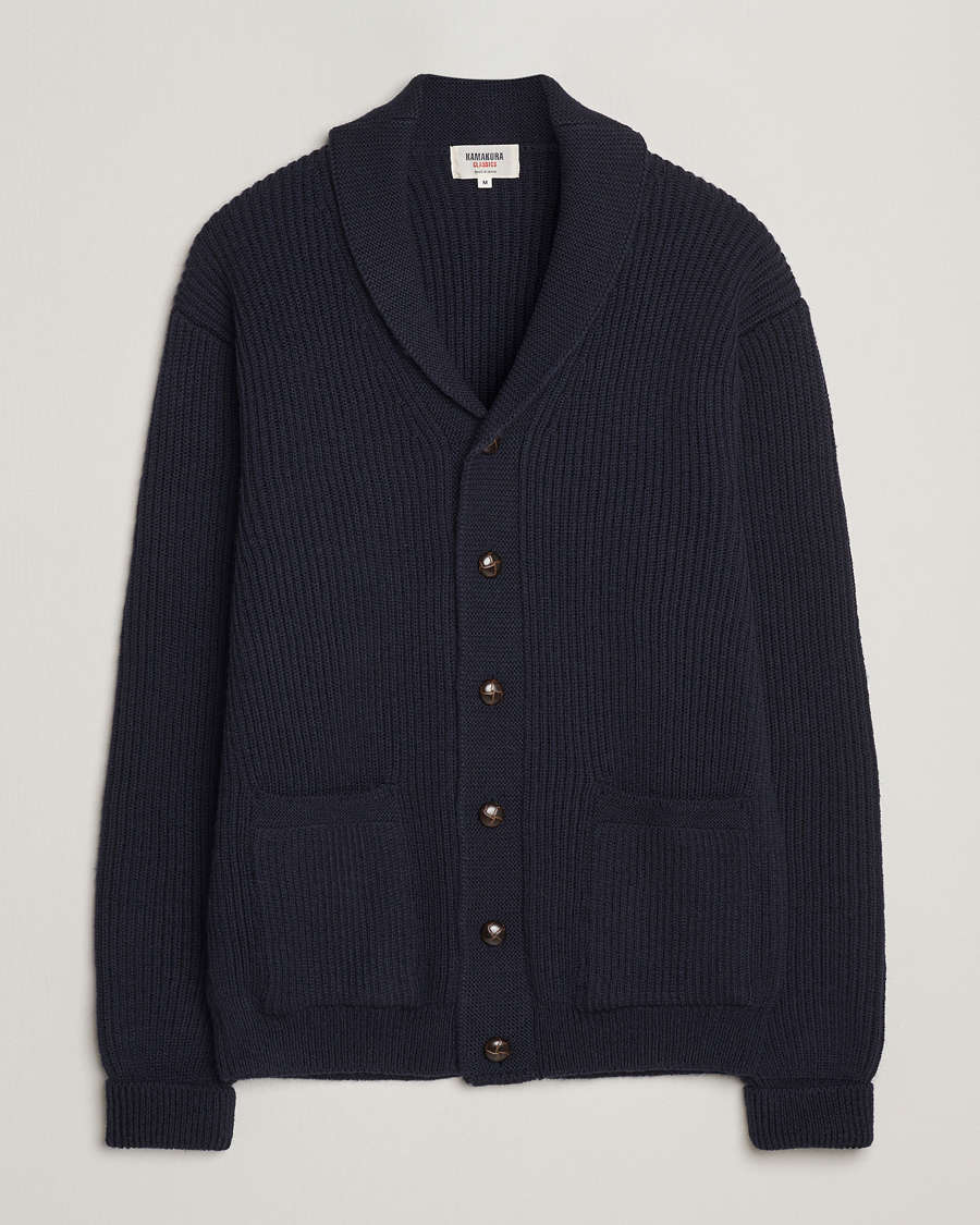 Herre | Gensere | Kamakura Shirts | McQueen Shawl Collar Cardigan Navy