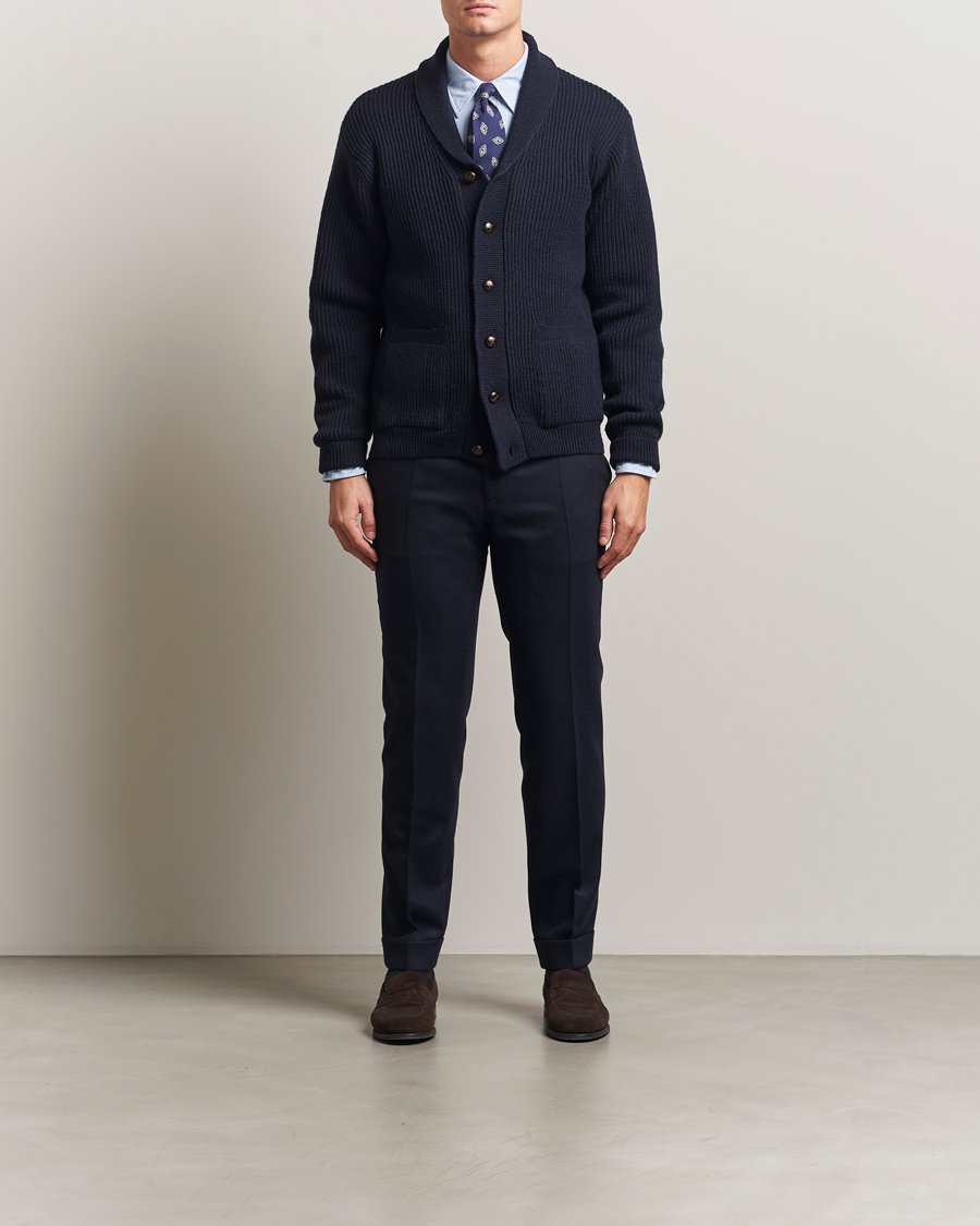 Herre | Gensere | Kamakura Shirts | McQueen Shawl Collar Cardigan Navy