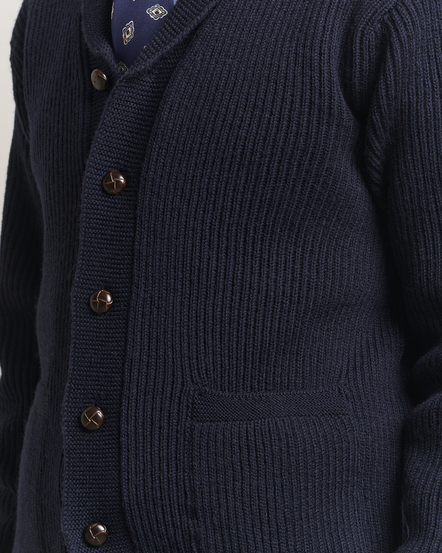 Herre | Gensere | Kamakura Shirts | McQueen Shawl Collar Cardigan Navy