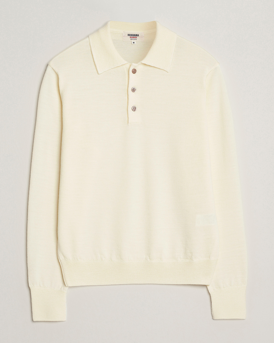 Herre | Gensere | Kamakura Shirts | Long Sleeve Knitted Polo Off White
