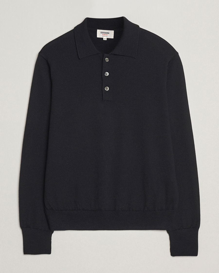 Herre | Gensere | Kamakura Shirts | Long Sleeve Knitted Polo Black