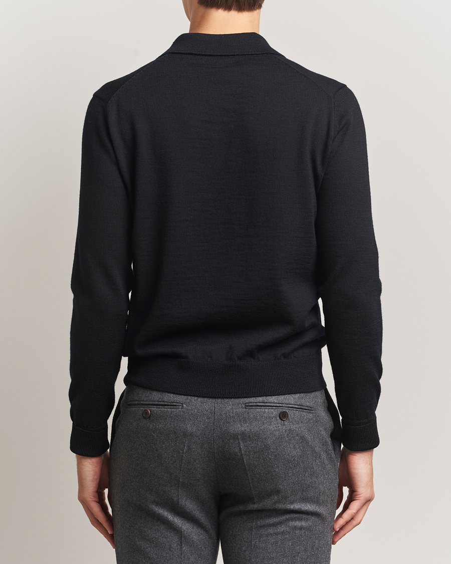 Herre | Gensere | Kamakura Shirts | Long Sleeve Knitted Polo Black