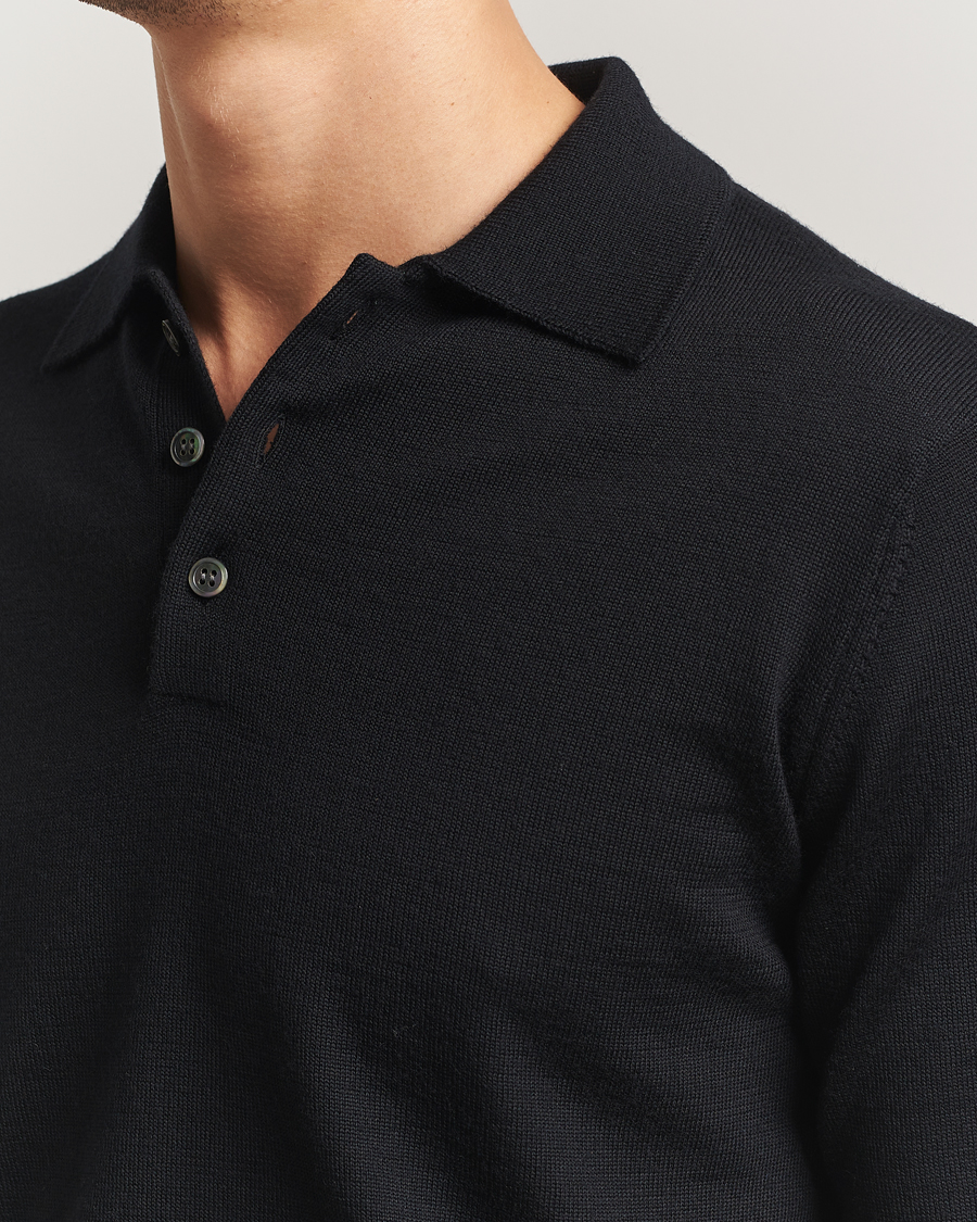 Herre | Gensere | Kamakura Shirts | Long Sleeve Knitted Polo Black